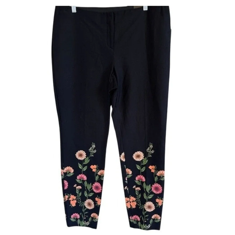 NWT Alfani Women's Black Floral Print Skinny Leg‎ Dress Pants Stretch 16 $74